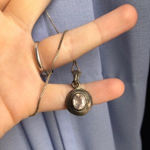 Amethyst necklace in tarnished silver setting